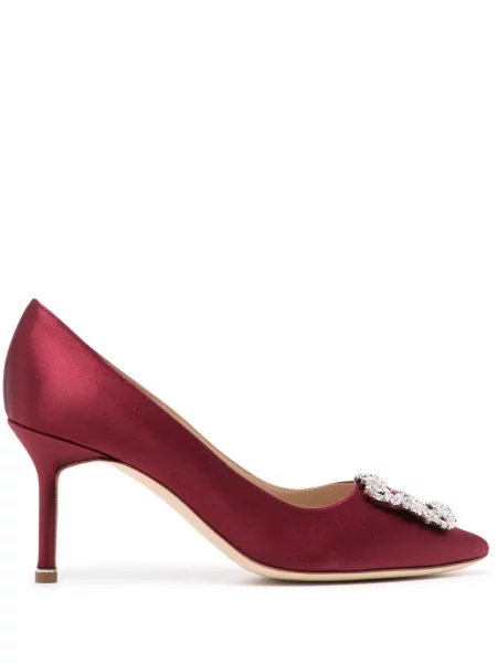 Pantofi cu toc Manolo Blahnik cu cataramă de cristal roșu