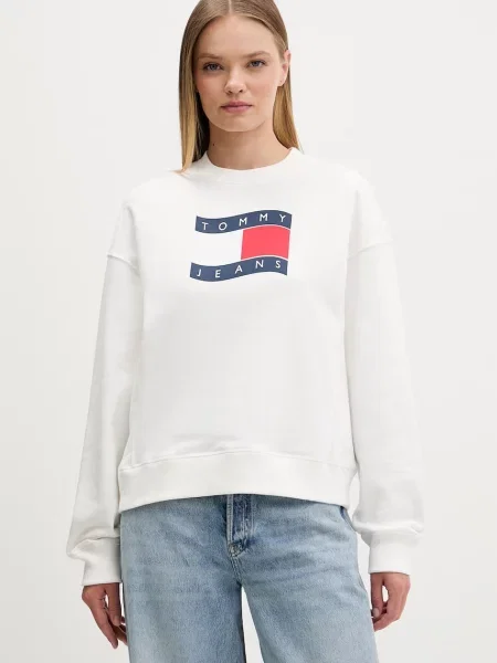 Tommy Jeans Hanorac Wavy Flag Boxy Fit alb