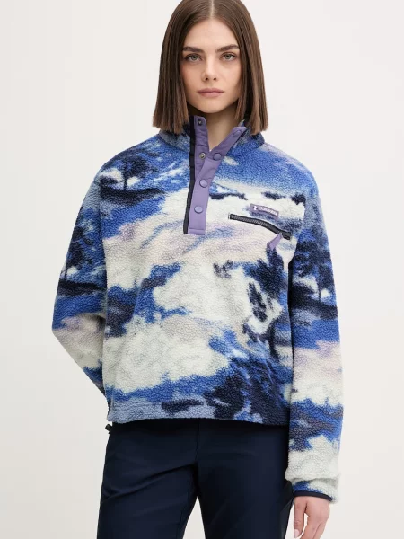 Bluza dresowa Columbia polarowa z nadrukiem o krotszym kroju granatowa