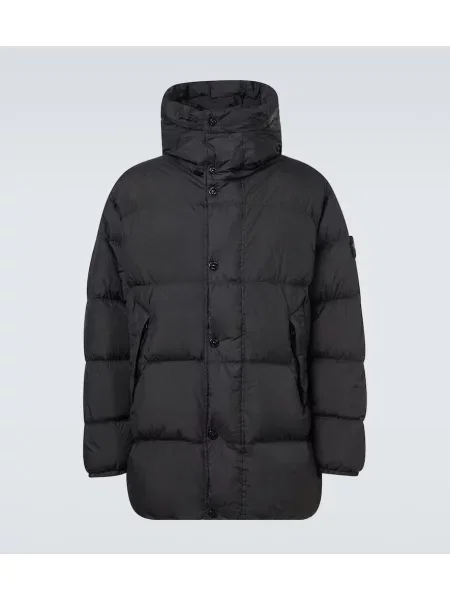 Palton Stone Island cu glugă cu strasuri negru
