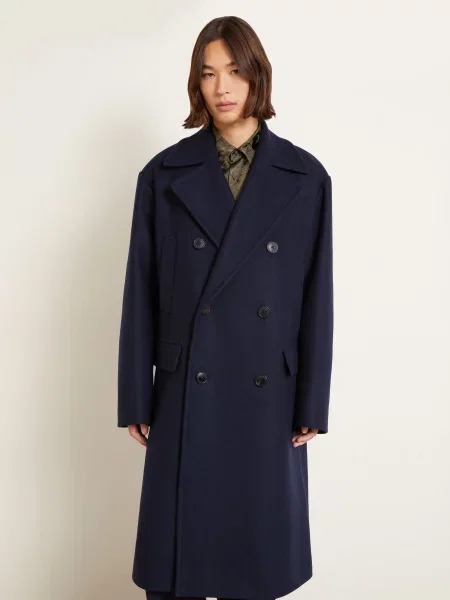 Dries Van Noten Vlněný Kabát tmavě modrá