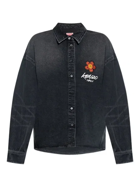 Cămașă Kenzo cu broderie cu model floral negru