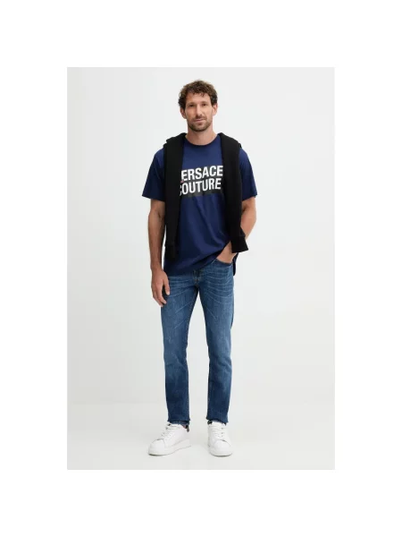 Koszulka Versace Jeans Couture z nadrukiem niebieska