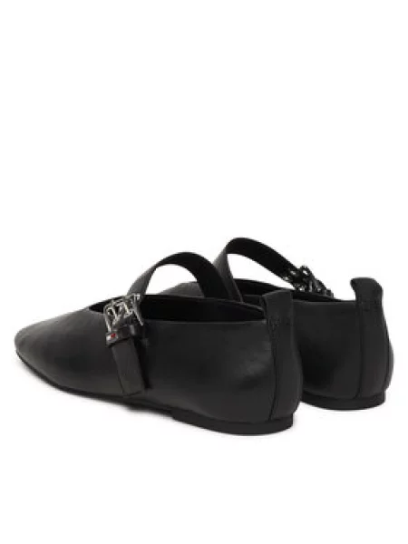 Tommy Jeans baleríny kožené TJW BALLERINA BUCKLE čierna