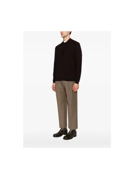 Sweter Low Brand wełniany z okrągłym dekoltem brązowy