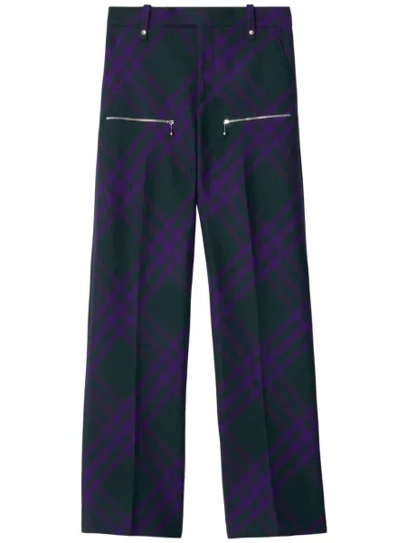 Pantaloni Burberry de lână în carouri violet