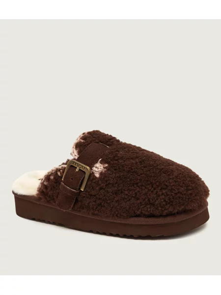 MOU De lână mules încălțăminte Curly Clog Eskimo | shearling maro
