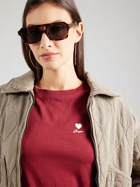 BOSS Tricou Vișiniu alb