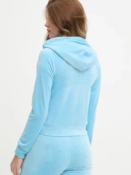 Juicy Couture bluza z kapturem welurowa MADISON COL OUT niebieska