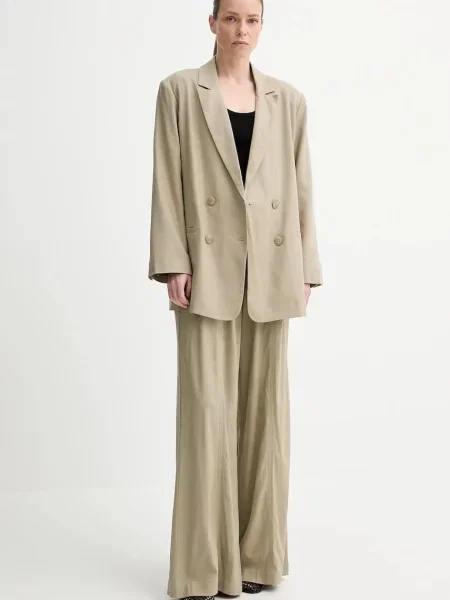 Піджак з домішкою льону Gestuz двобортний однотонний зелений