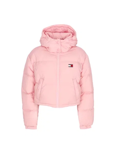Lniana kurtka puchowa Tommy Hilfiger różowa