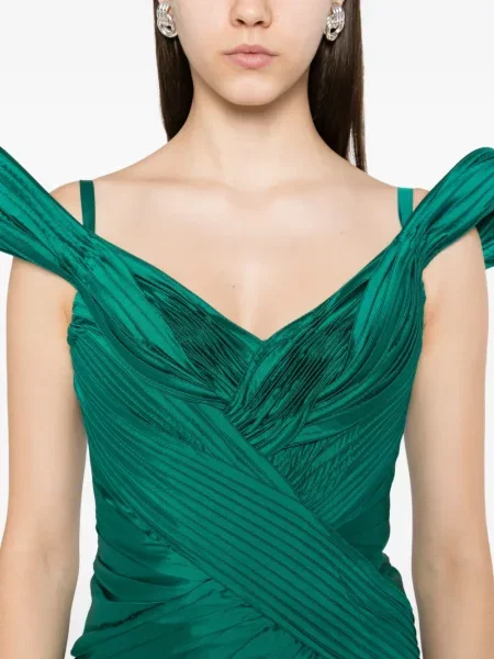 Rochie maxi Tarik Ediz plisată de costum verde