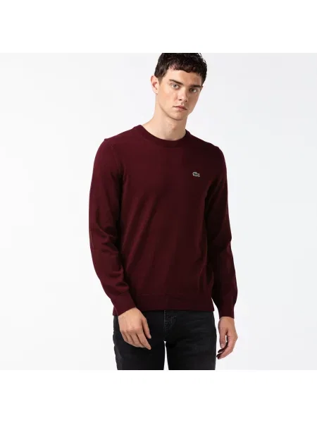 Lacoste Sweter Z Bawełny Organicznej Z Okrągłym Dekoltem Bordowy