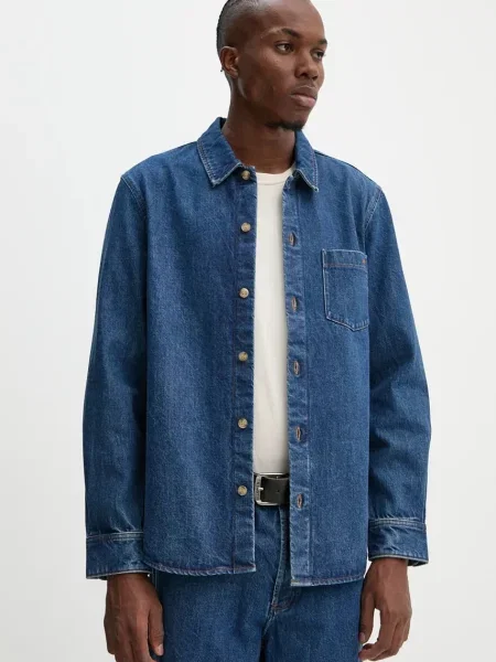 A.P.C. camasa jeans surchemise vittorio brodee barbati marin cu guler clasic regular albastru