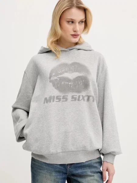 Суичър с качулка Miss Sixty с качулка с принт сиво