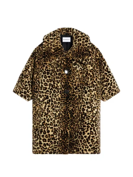 Blană artificială lung palton de blană Givenchy cu model leopard maro