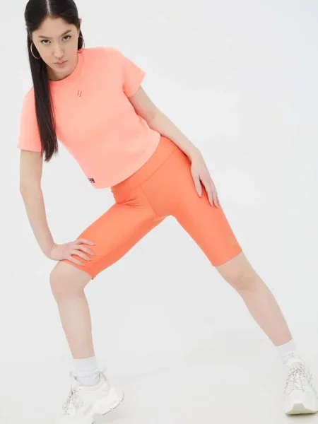 Tréninkové šortky P.E Nation Scoreline hladké high waist oranžová