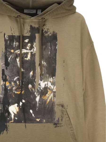 Hanorac cu glugă Off-white cu imagine alb