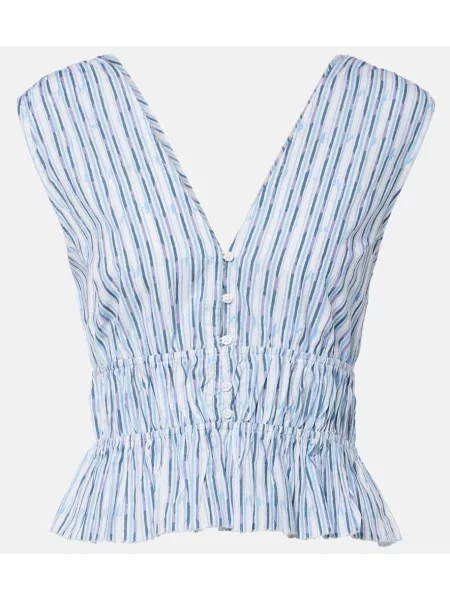 Top Velvet de catifea cu dungi albastru