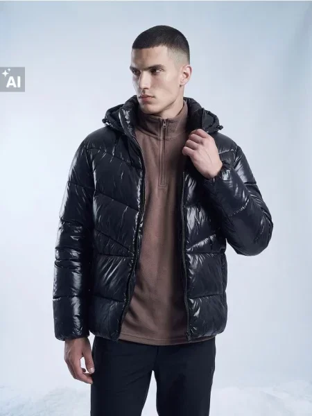 Sinsay Voděodolná puffer bunda s kapucí SNSY PERFORMANCE černá
