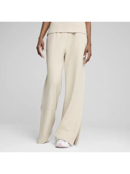 Wygodne spodnie HER o prostym kroju z wysokim stanem beżowe
