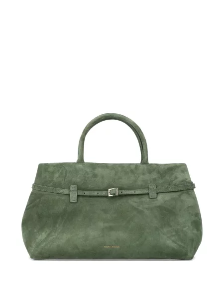 Geantă shopper Manu Atelier din piele de căprioară verde