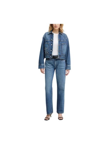 Proste jeansy Calvin Klein z wysoką talią niebieskie