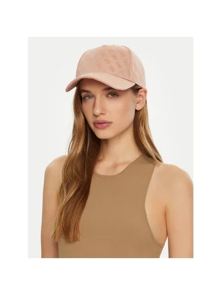 Шапка с козирка Guess кафяво с десен розово