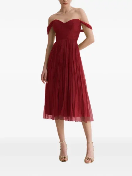 Rochie midi Framboise cu șireturi din dantelă roșu