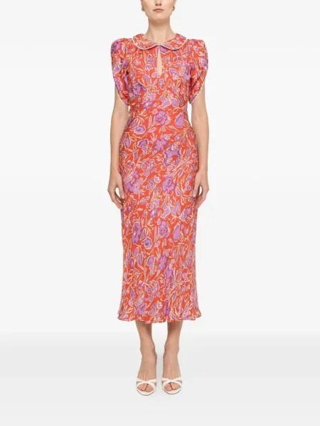 Gulerat rochie midi Nissa cu model floral cu imagine roșu