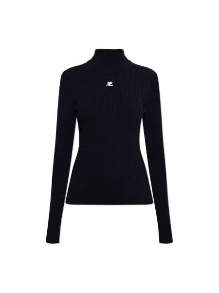 Lniany sweter z golfem Courreges niebieski