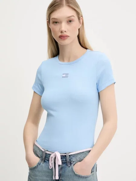 Тениска Tommy Jeans дамска синьо
