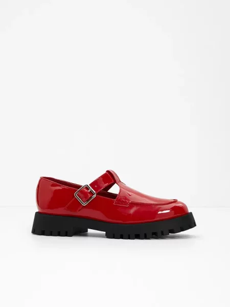 Loafersy chunky z wycięciami czerwone