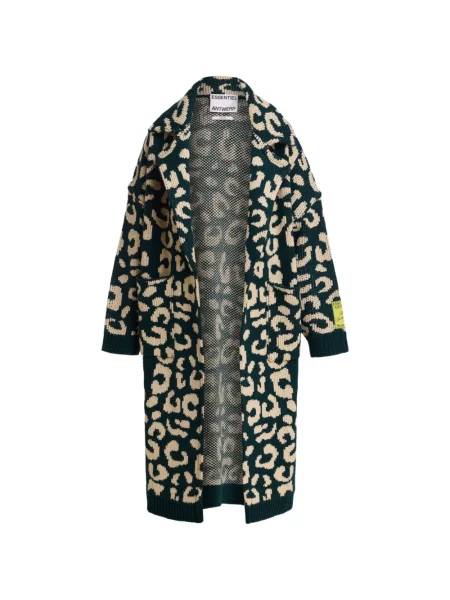 Cardigan Essentiel Antwerp cu model leopard din jacard verde