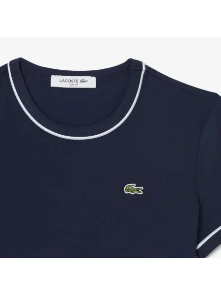 Lacoste T-Shirt Z Okrągłym Dekoltem Slim Fit granatowy