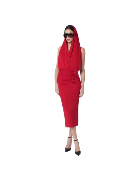 Sukienka midi Andamane z kapturem do kolan garniturowa czerwona