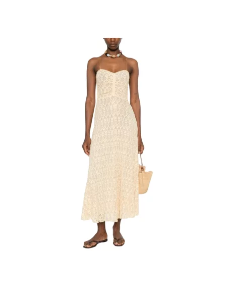 Sukienka midi Forte Forte koronkowa garniturowa beżowa