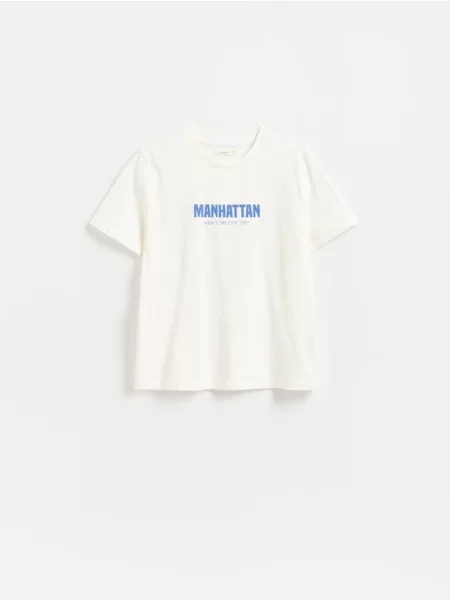 Reserved Tricou din cu imprimeu crem