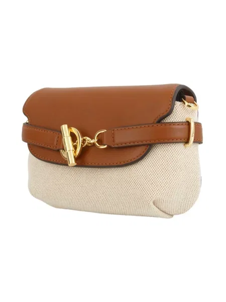 Torba na ramię z płótna z detalem paska Lauren Ralph Lauren beżowa