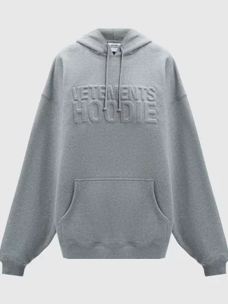 Меланжеве худі з фактурним логотипом Vetements сіре