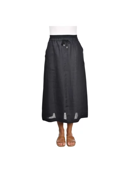 Lniana spódnica midi Gran Sasso do kolan czarna