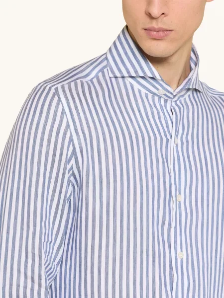 Finamore Košile Tokyo Sergio Slim Fit S Lnem tmavě modrá bílá