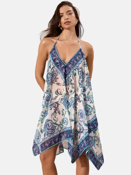 Lipsy Obleka za na plažo modra / mornarska / voda bela