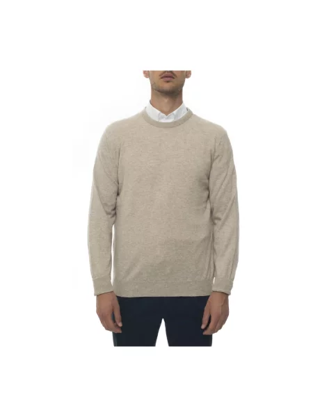 Sweter Kiton z okrągłym dekoltem beżowy