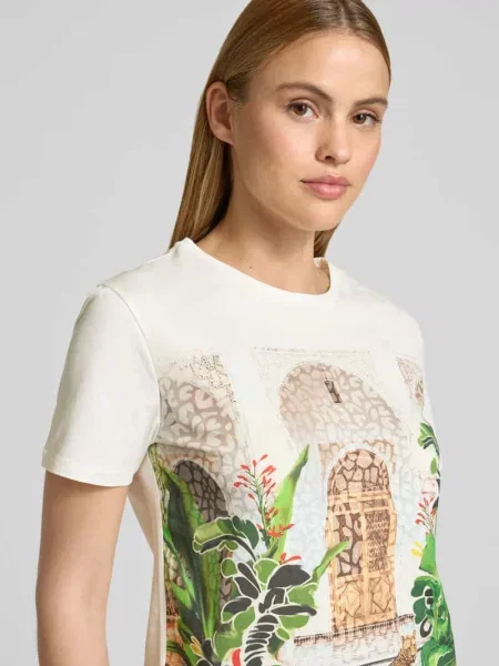 Męski t-shirt w kroju regular fit z nadrukiem z motywem na całej powierzchni Marc Cain biała