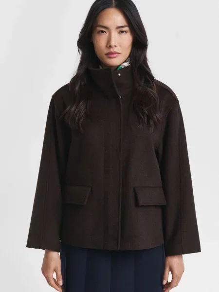 Вовняне коротке пальто Gant коричневе