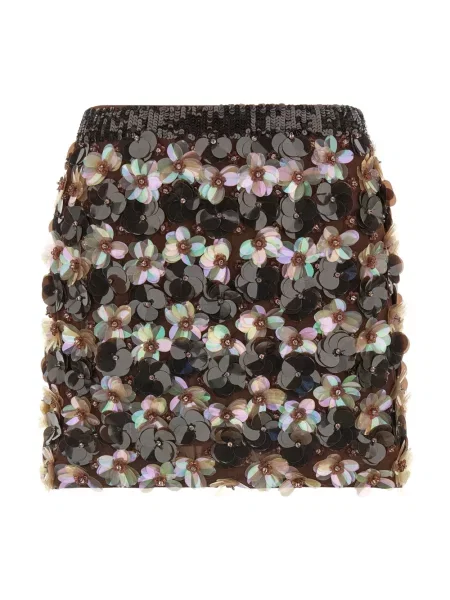 Mała spódnica mini Parosh w kwiatki ze spandexu brązowa