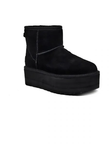 UGG De piele bocanci Classic Mini Platform cu adaos de lână negru