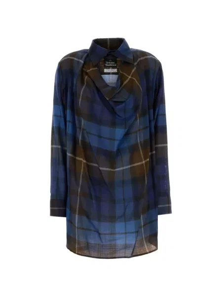 Bluză Vivienne Westwood în carouri din țesătură twill albastru