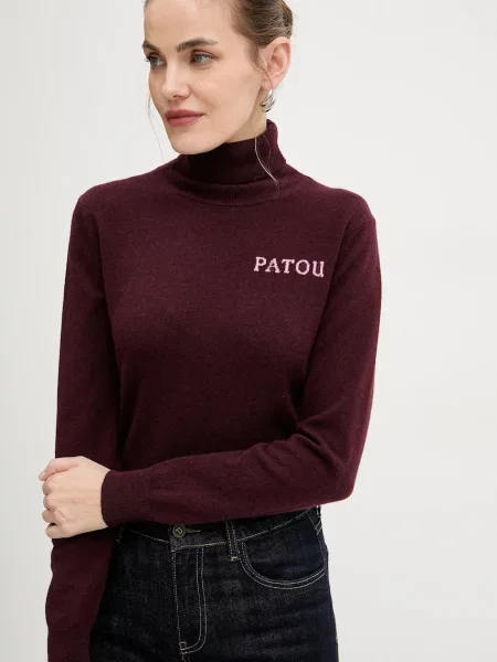 Вовняний светр Patou легкий гольф бордовий